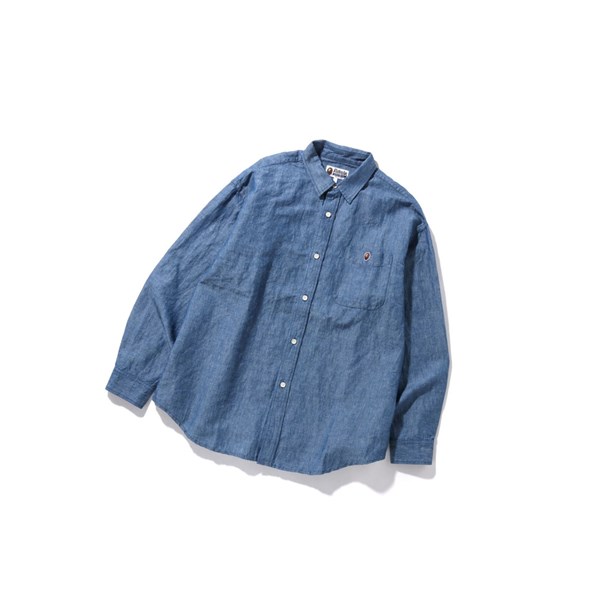 Acid Blue A BATHING APE Chambray Loose Fit Long Sleeve Men's Shirts | HL0927653