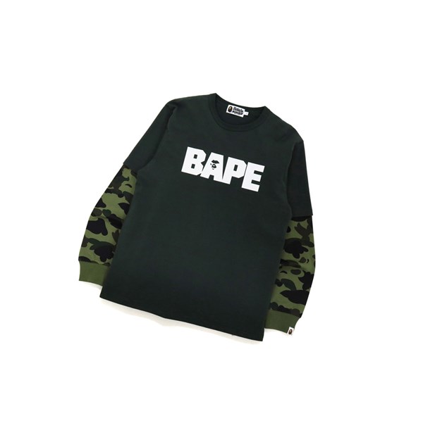 Army Green A BATHING APE 1st Camo Layered L/S Tee Long Sleeve Men's T Shirts | RG3891467