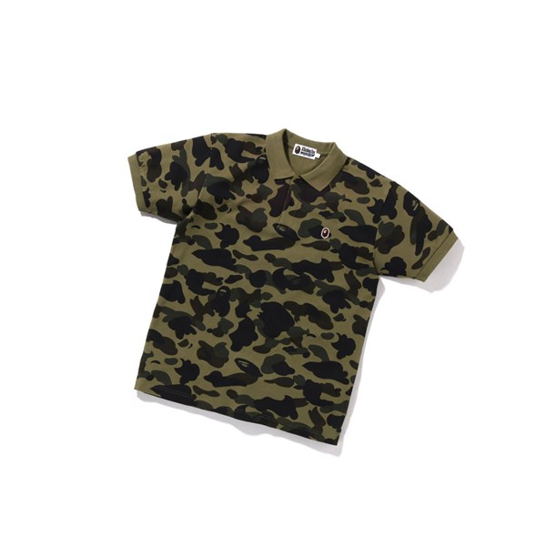 Army Green A BATHING APE 1st Camo One Point Short Sleeve Men's Polo | CS3856097
