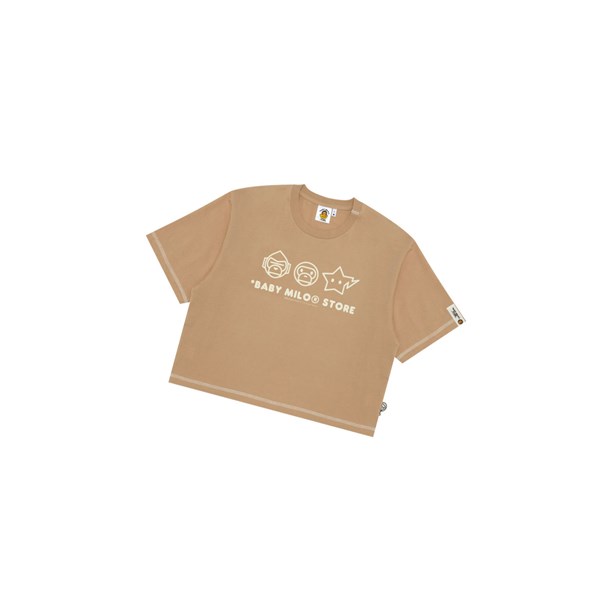 Beige A BATHING APE Logo Crop Fit Tee Short Sleeve Women's T Shirts | SH9872403
