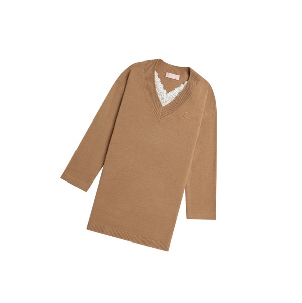 Beige A BATHING APE Oversized Knit Sweater V-neck Knitwear Women's Blouse | GD2597864