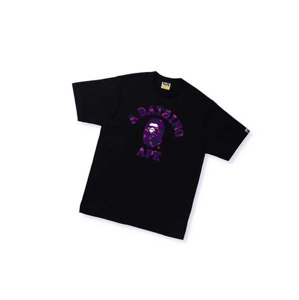 Black A BATHING APE Color Camo A College Tee Short Sleeve Men's T Shirts | DM1503689
