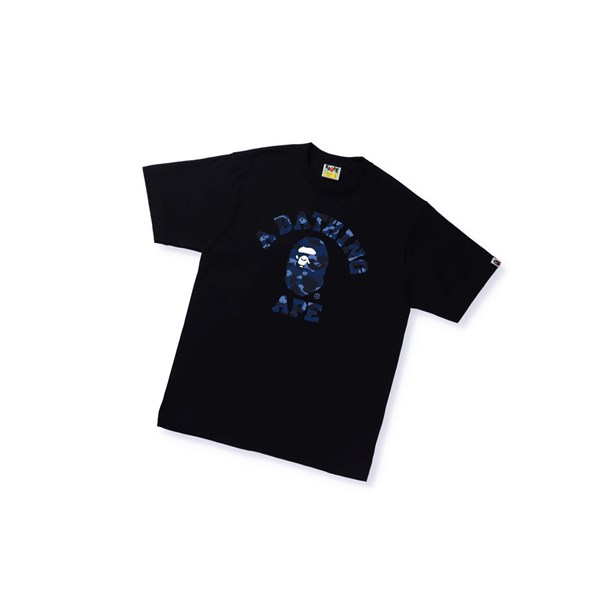 Black A BATHING APE Color Camo A College Tee Short Sleeve Men's T Shirts | FO9462310
