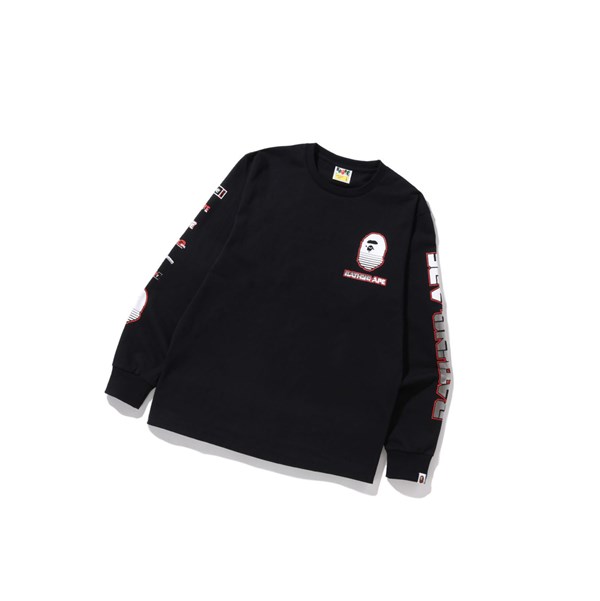 Black A BATHING APE Graphic #1 L/S Tee Long Sleeve Men's T Shirts | QY0432976