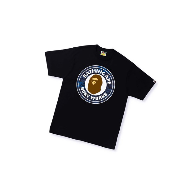 Black A BATHING APE Sand Camo Busy Works Tee Short Sleeve Men's T Shirts | MJ7861243
