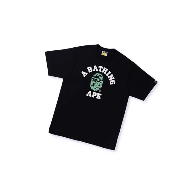 Black A BATHING APE Text Code Camo College Tee Short Sleeve Men's T Shirts | OR5406297