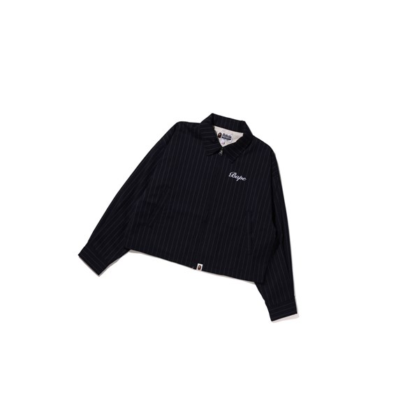 Blue A BATHING APE B.A Applique Pin Striped Zip Women's Jackets | YB5426078