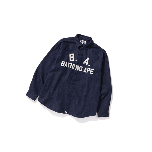 Blue A BATHING APE B.A Loose Fit Denim Long Sleeve Men's Shirts | LY0694712