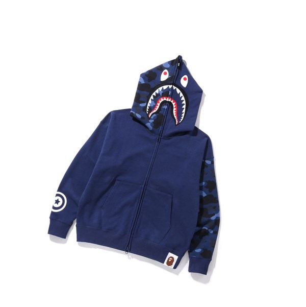 Blue A BATHING APE Color Camo Giant Shark Loose Fit Full Zip Throughs Men's Hoodie | EZ8390567