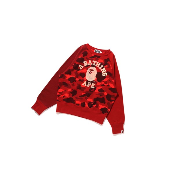 Bright Red A BATHING APE College Crazy Color Camo Raglan Crewneck Women's Sweatshirts | FE4691507