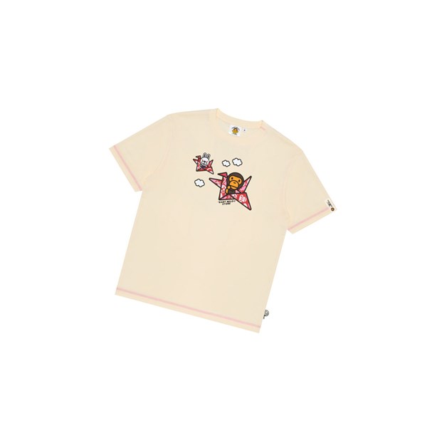 Cream Color A BATHING APE Baby Milo Print Tee Short Sleeve Men's T Shirts | GN9768345