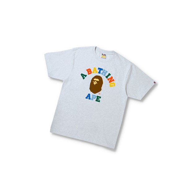 Grey A BATHING APE Colors College Tee Short Sleeve Men's T Shirts | CA5021679
