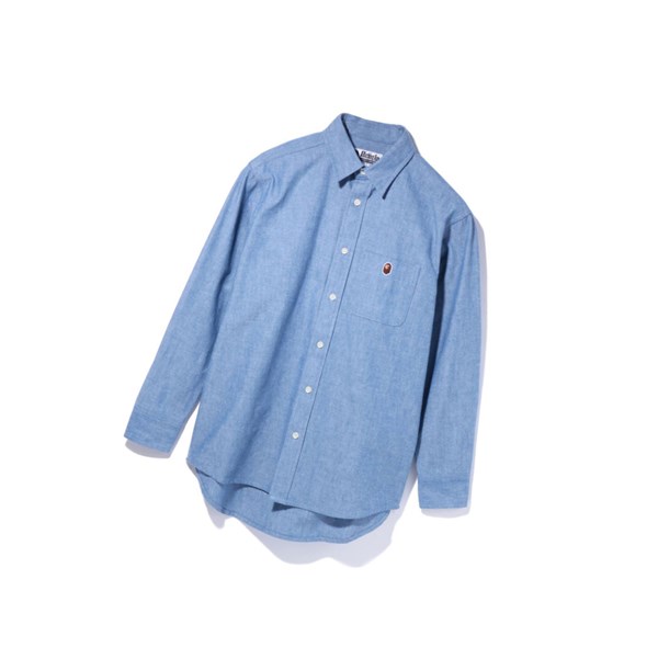 Light Blue A BATHING APE Chambray Long Sleeve Women's Shirts | TQ7461352