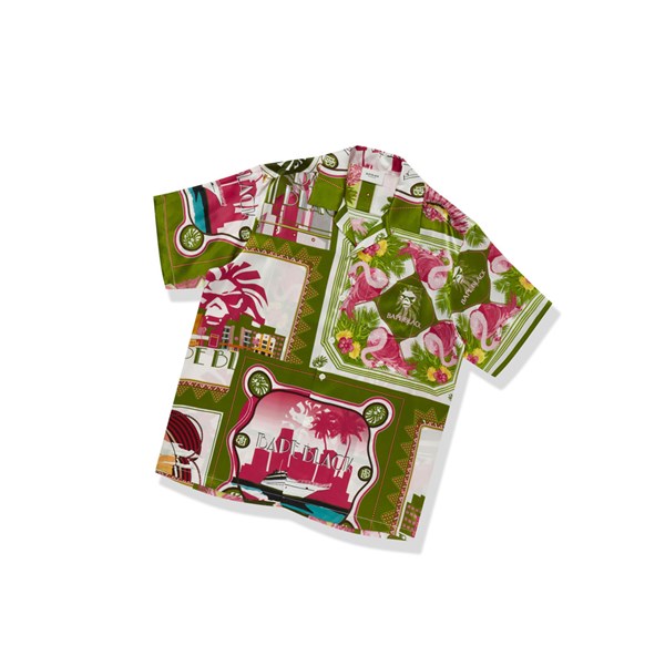 Light Green A BATHING APE Floral Print Ape Head Short Sleeve Men's Shirts | OV3476928