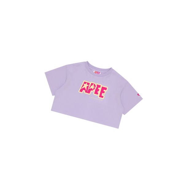 Pastel Lilac A BATHING APE Double Logo Cropped Tee Short Sleeve Women's T Shirts | GV0231845