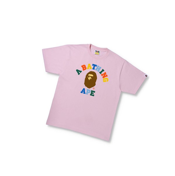 Pink A BATHING APE Colors College Tee Short Sleeve Men's T Shirts | BK8103629