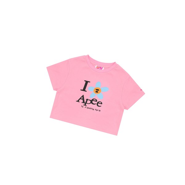Pink A BATHING APE Flower Cropped Tee Short Sleeve Women's T Shirts | MR5962073