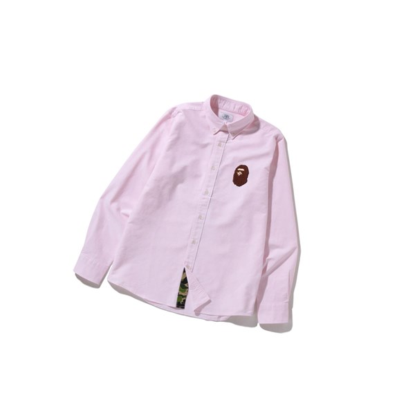 Pink A BATHING APE Large Ape Head Oxford Bd Long Sleeve Men's Shirts | TK5972140