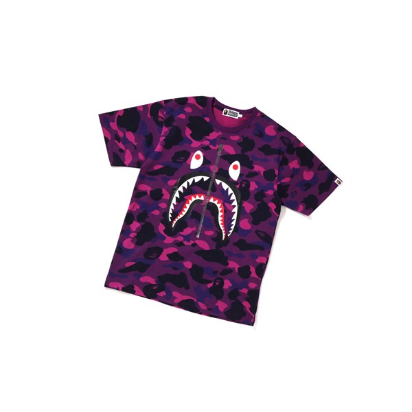 Purple A BATHING APE Color Camo Shark Tee Short Sleeve Men's T Shirts | CO8096123