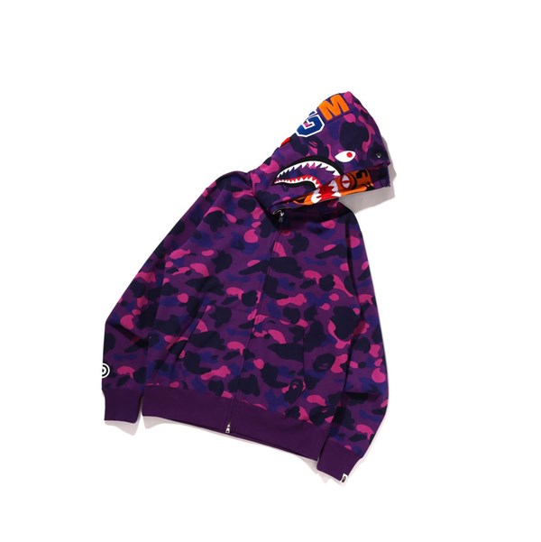 Purple A BATHING APE Color Camo Tiger Shark Wide Full Zip Double Zip Throughs Men's Hoodie | ZY0534197
