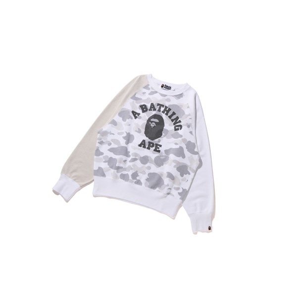White A BATHING APE College Crazy Color Camo Raglan Crewneck Women's Sweatshirts | OP8751940
