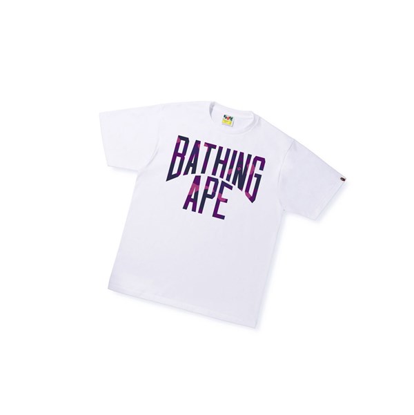 White A BATHING APE Color Camo A Nyc Logo Tee Short Sleeve Men's T Shirts | LO2560937