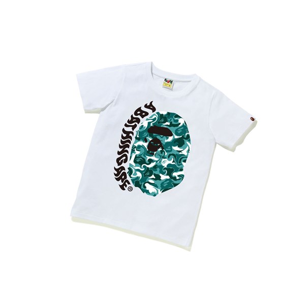 White A BATHING APE Marble Camo Ape Head Tee Short Sleeve Women's T Shirts | BK8561349