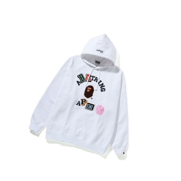 White A BATHING APE Multi Fonts College Oversized Women's Hoodie | LQ3840192