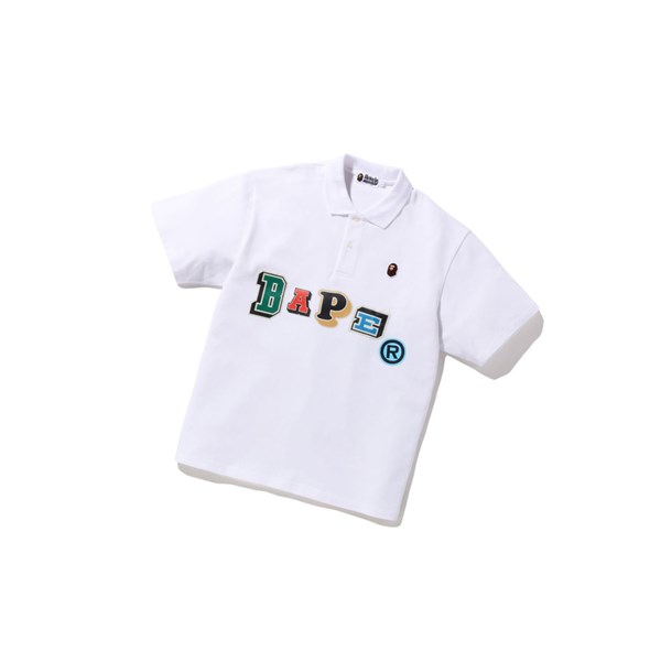 White A BATHING APE Multi Fonts Relaxed Fit Short Sleeve Men's Polo | TO3980247