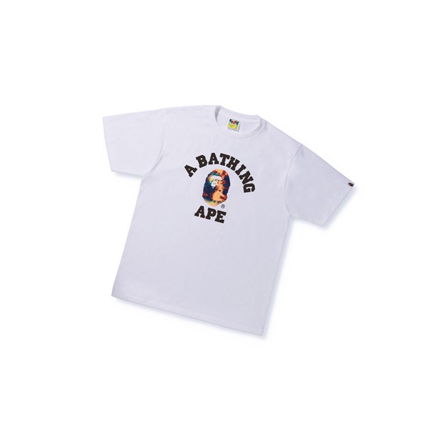 White A BATHING APE Tie Dye College Tee Short Sleeve Men's T Shirts | IT8437291